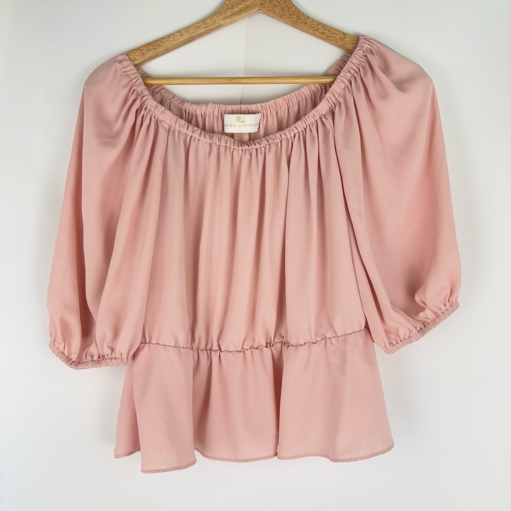 Amanda Uprichard Blush Off Shoulder Cinched Waist Blouse